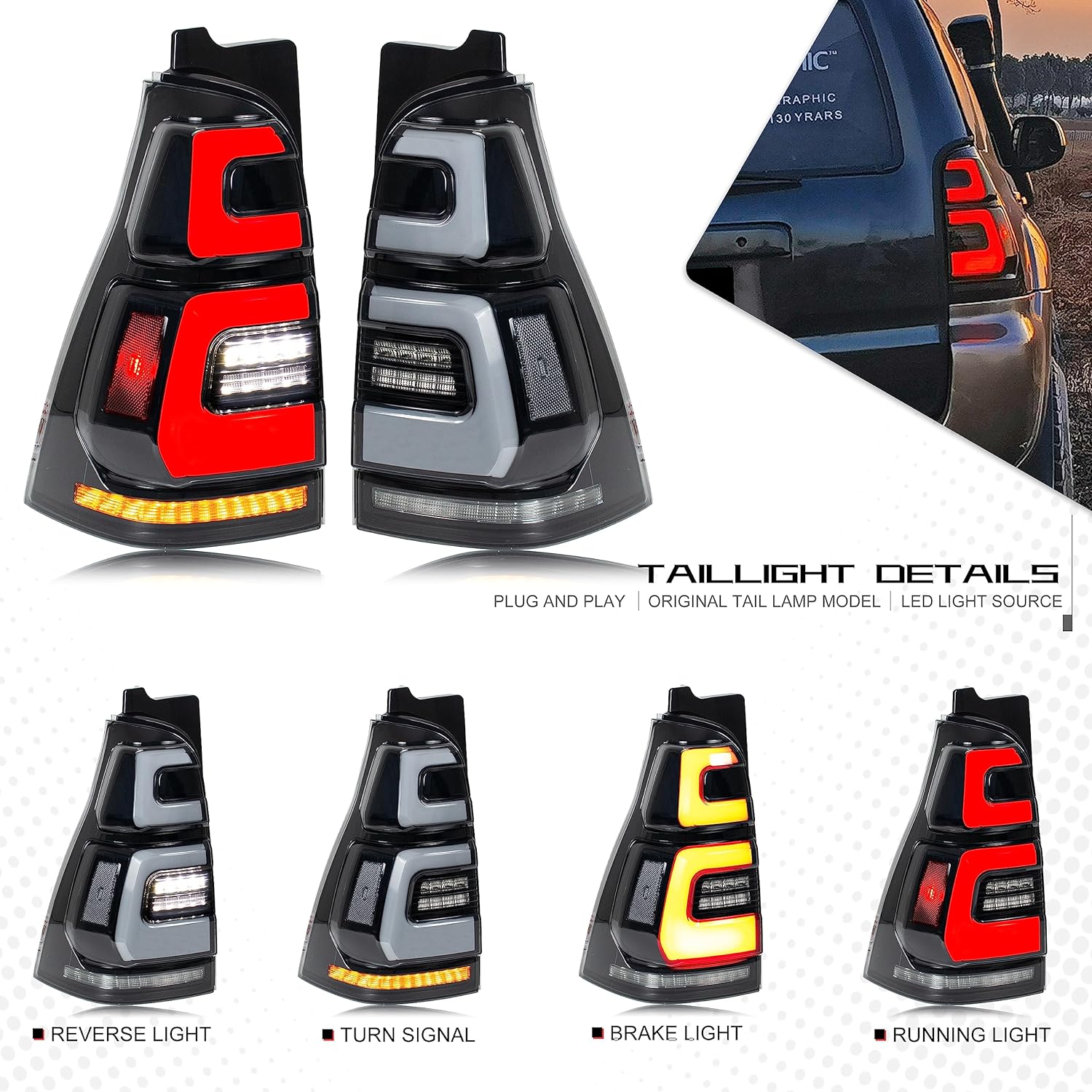 LED Tail Lights for Toyota 4Runner 2003-2009 4th GEN 4-Runner Start-up Animation Sequential - OHMU