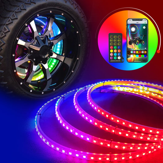 【EASY INSTALL】4Pcs 17 inch Led Wheel Ring Lighting Kit with 288LEDs Single Row Chasing Dancing Color Neon Rim Light with W/Turn Signal & Braking